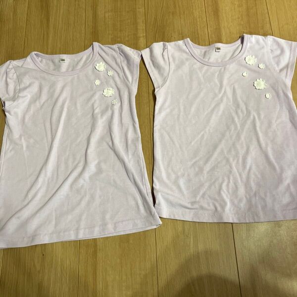 姉妹お揃い 淡いパープル 半袖Tシャツ 120.130㎝