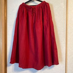 ロングスカート レッド ウエストゴム