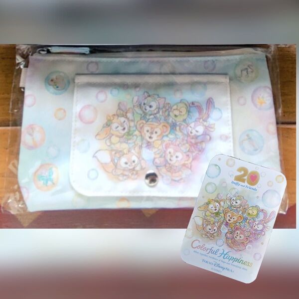 《 スーベニアおてふきキャリー 》ダッフィー&フレンズ 20周年 /東京ディズニーシー お手拭きキャリー カラフルハピネス