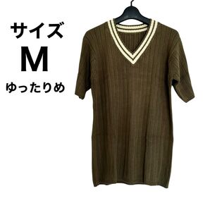 美品 レディーストップス コットンセーター サイズM 半袖 ゆったりめ ニット 半袖セーター