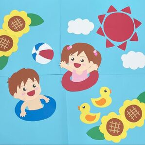 7月8月 夏壁面飾り⑤ 夏休み!プール!海!