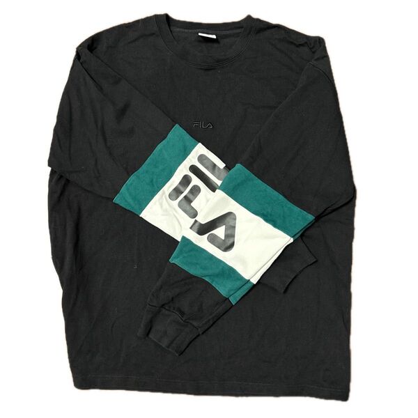FILA 長袖Tシャツ XO メンズ ブラック グリーン ホワイト ロゴ ワンポイント 古着