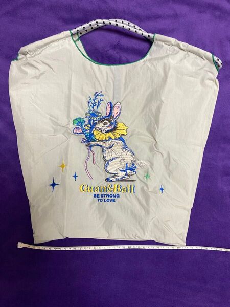 【新品】Ball&Chain 2way ナイロン 軽量 ショルダーベルト付 トートバッグ エコバッグ うさぎ刺繍バッグ大容量