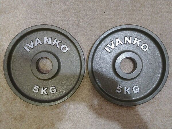 ②オリンピック アイアンプレート IVANKO 5kg 50mmトレーニング バーベル ダンベル