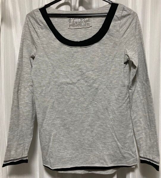 長袖トップス レトロガール 長袖 カットソー ロンT Tシャツ グレー レイヤード レディース