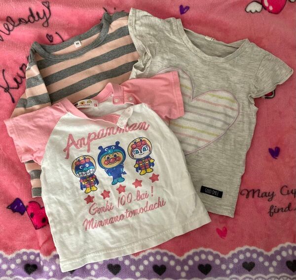 90サイズ 女の子 子供服 トップス 3点セット アンパンマン ドキンちゃん 半袖Tシャツ