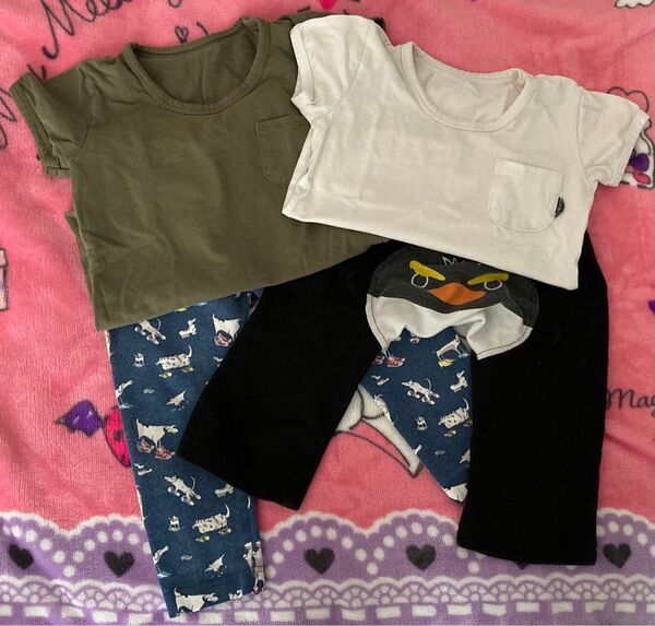 90サイズ 子供服 男の子 4点セット 半袖Tシャツ レギンス ユニクロ フタフタ futafuta カーキ ホワイト ブラック