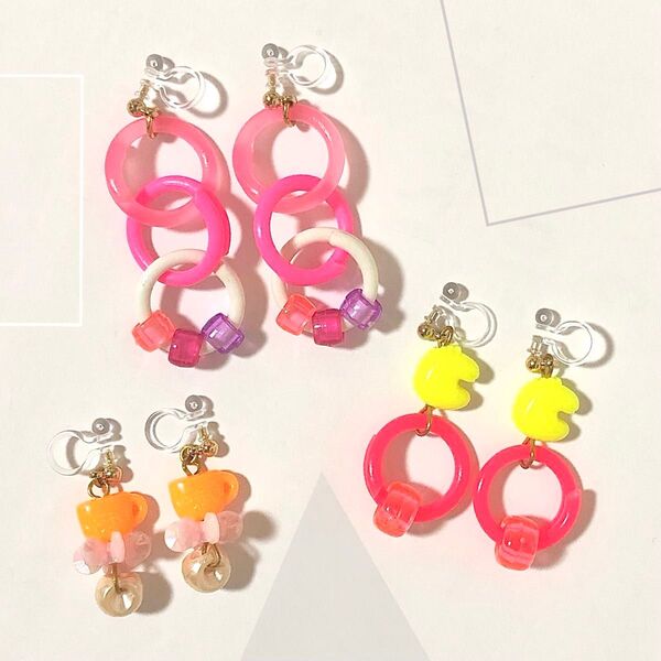 イヤリング ハンドメイド ノンホールピアス 3個 セット レディース アクセサリー