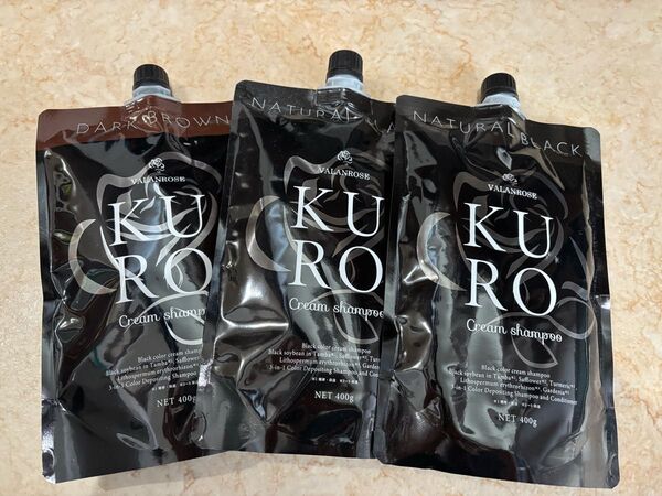 バランローズ KURO ナチュラルブラック2個+ダークブラウン1個 まとめ売り クリームシャンプー 白髪染め