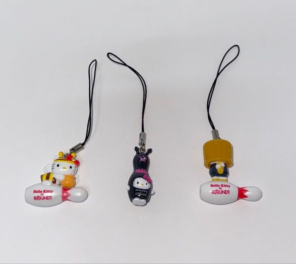 ハローキティ ラウンドワン 非売品 ストラップ 3個セット ストラッピン hello kitty 根付け round1