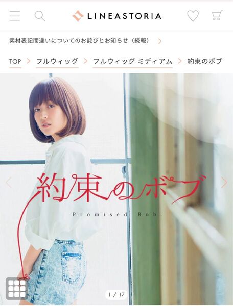 約束のボブ LINEASTORIA ウィッグ リネアストリア 人毛ミックス 黒髪 自然 ナチュラルブラック 未使用 新品 医療用