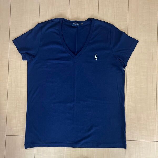 ★未使用★ ポロ ラルフローレン コットン Vネック Tシャツ 半袖 ネイビー Lサイズ
