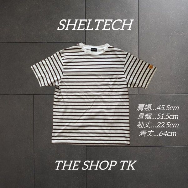 SHELTECH THE SHOP TK ボーダー半袖Tシャツ 胸ポケット ホワイト ブラウン フリーサイズ チュッパチャプス