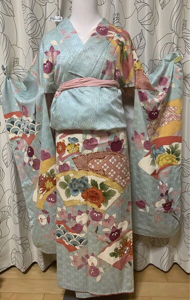 アンティーク 金駒刺繍 大正浪漫 淡い水色 振袖 成人式 振袖