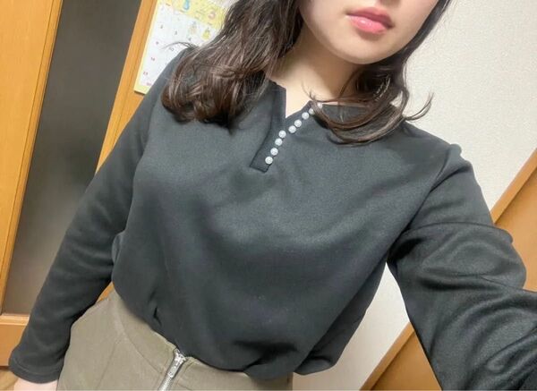 裏起毛 ブラウス ブラック M