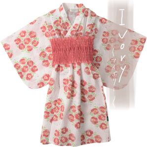 ラポシェビスキュイ 130 ワンピース 浴衣 絞り 椿 うさぎ ピンク ゆかた 浴衣ワンピース 甚平 草履 メゾピアノ