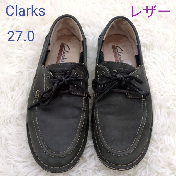 Clarks クラークス デッキシューズ レザー ブラック 27.0cm