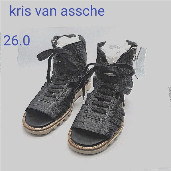 kris van assche クリスヴァンアッシュ レザー サンダル サイドジップ ブラック 26.0cm
