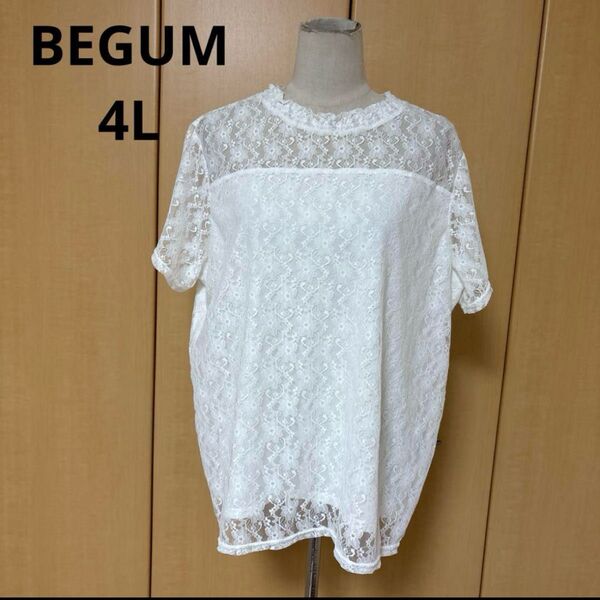 BEGUM 4L 肩透けレースチュール おしゃれ トップス
