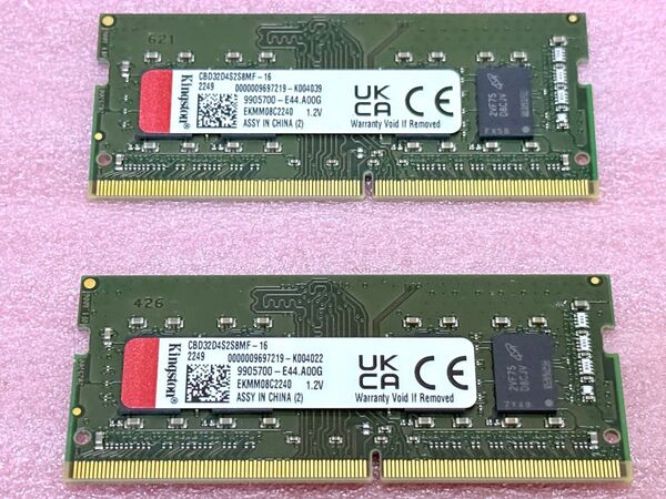 Kingston CBD32D4S2S8MF-16 2枚★PC4-25600DDR4-3200 SO-DIMM 32GB@16GB