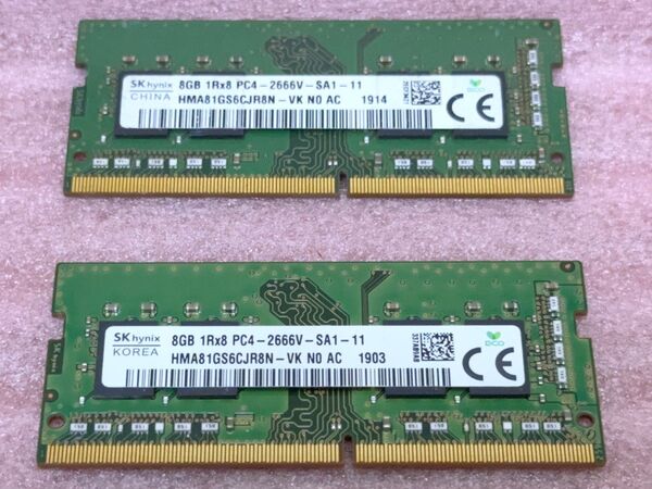 SK hynix HMA81GS6CJR8N-VK 2枚■PC4-21300/DDR4-2666 SO-DIMM 16GB@8GB