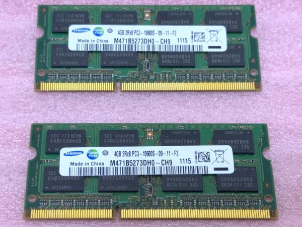 Samsung M471B5273DH0-CH9 2枚★PC3-10600S/DDR3-1333 SO-DIMM 8GB@4GB
