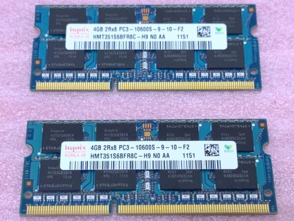 Hynix HMT351S6BFR8C-H9 2枚■PC3-10600S/DDR3-1333 SO-DIMM 8GB@4GB