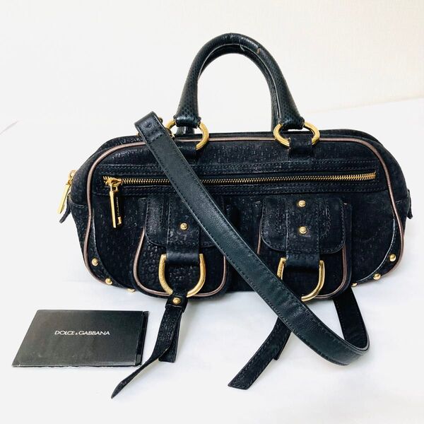 DOLCE&GABBANA ドルチェアンドガッバーナ Y2K ハンドバッグ スウェード / パイソン ブラック イタリア製