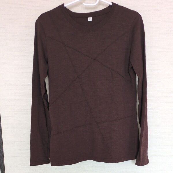長袖Tシャツ レディース tシャツ 長袖 トップス 無地 綿100% シンプル 丸襟 カットソー カジュアル ブラウン