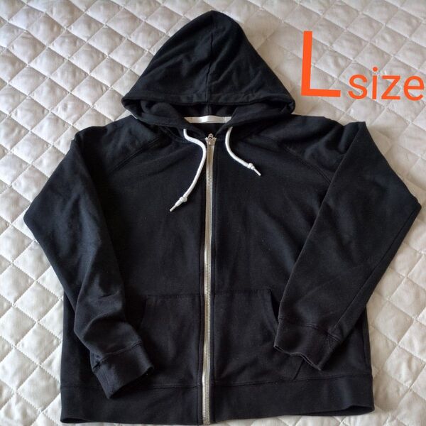 ジップアップパーカー レディース ブラック Lsize
