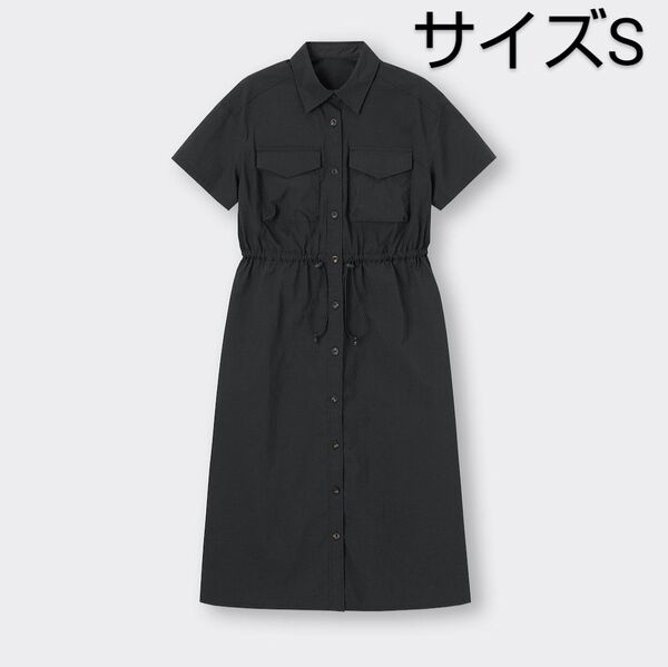 新品 S黒 GU ワークシャツワンピース半袖Q