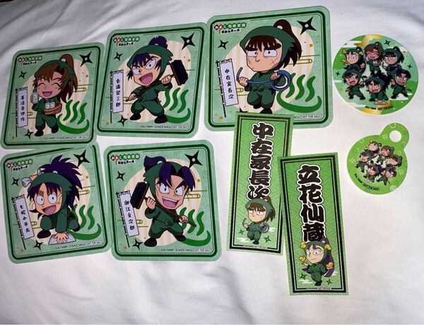 忍たま乱太郎 極楽湯コラボ かぶく忍術学園 コースター、ステッカー、ピックのセットです。