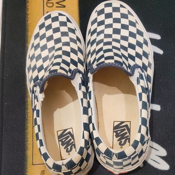 VANS スリッポン ネイビー×ホワイト チェック柄