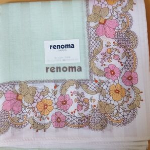 renoma PARIS 綿100% ハンカチ グリーン 花柄 未使用