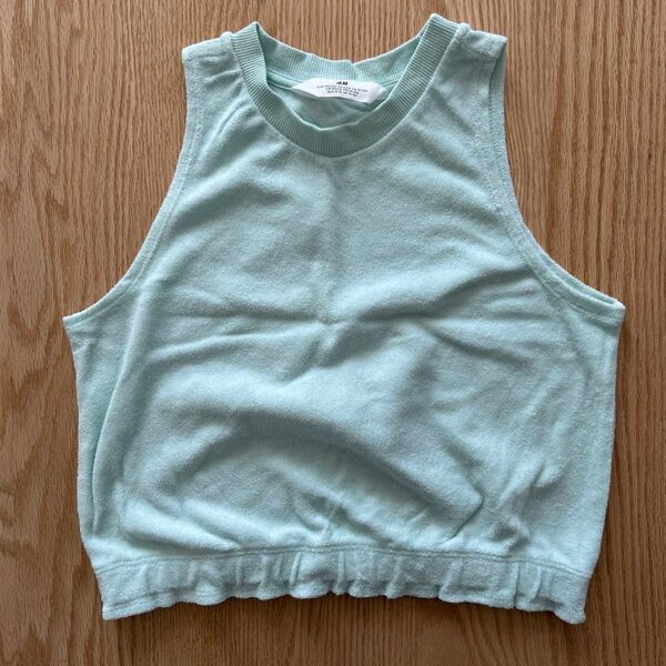 H&M パイルクロップドタンクトップ ライトターコイズ 145/150
