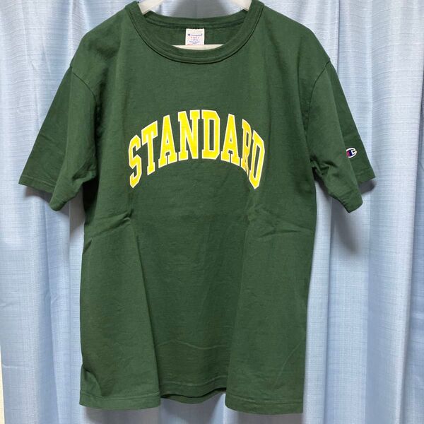 【美品】スタンダードカリフォルニア別注/チャンピオンT1011 グリーン 両面ラバープリントTシャツ Lサイズ
