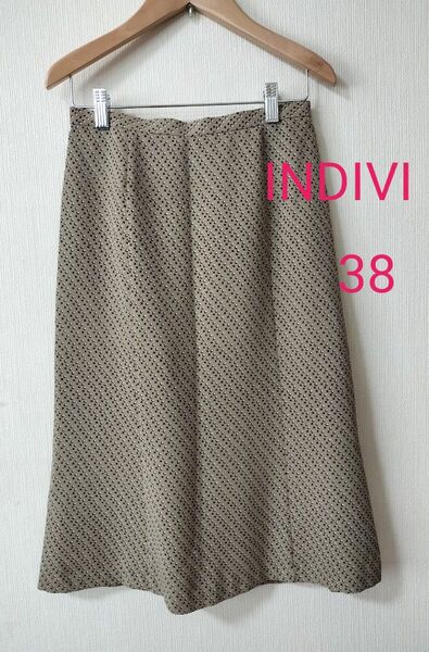 【美品】INDIVI 柄 タイトスカート ベージュ サイズ38