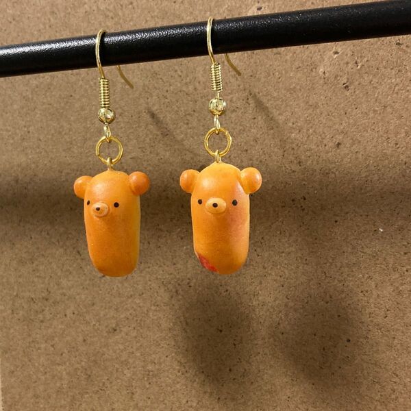 くま コッペパン ジャム ピアス 樹脂粘土 ハンドメイド