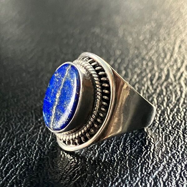ラピスラズリ silver 925 リング 指輪 アクセサリー 彫金 ターコイズ 12号 カテ変○