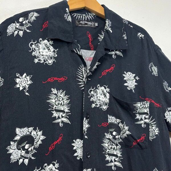 Ed Hardy エドハーディー タトゥー 総柄 アロハ シャツ 洋彫 tシャツ カットソー トップス ショート スリーブ 半袖