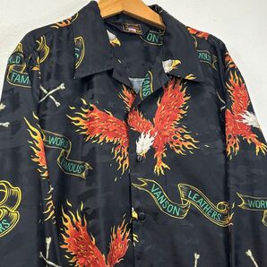 バンソン VANSON 長袖 ロング シャツ レーヨン 開襟 ロング ボタン シャツ バイク 炎 鷹 フレア イーグル