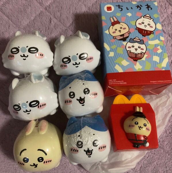ちいかわ 貯金箱 ガチャ 6個 + ☆ おまけ ハッピーセット うさぎシールディスペンサー セット