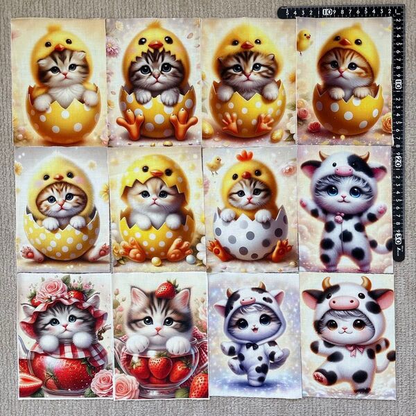 【41】売り切り特価!!生地/レアパネル/猫/12枚セット/サイズは画像参照