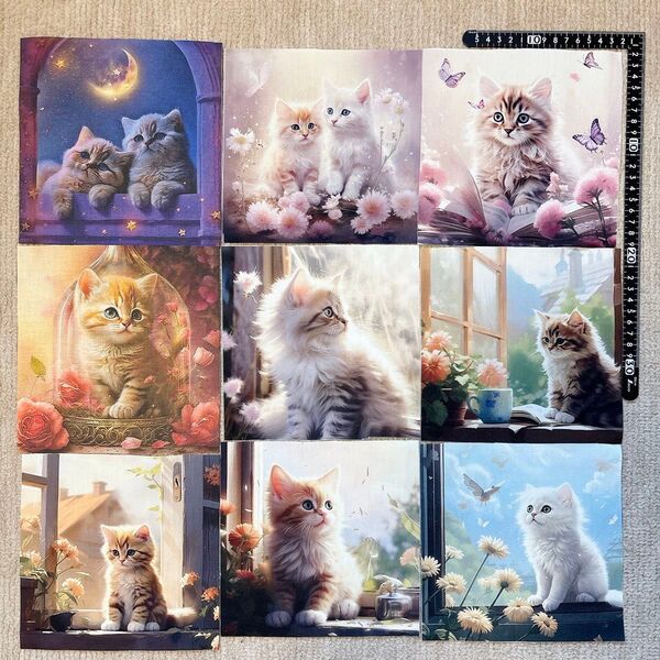 【42】売り切り特価!!生地/レアパネル/猫/9枚セット/サイズは画像参照