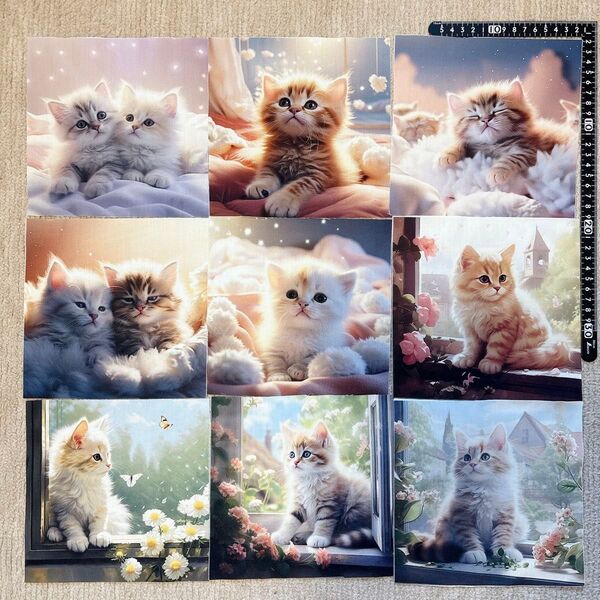 【43】売り切り特価!!生地/レアパネル/猫/9枚セット/サイズは画像参照