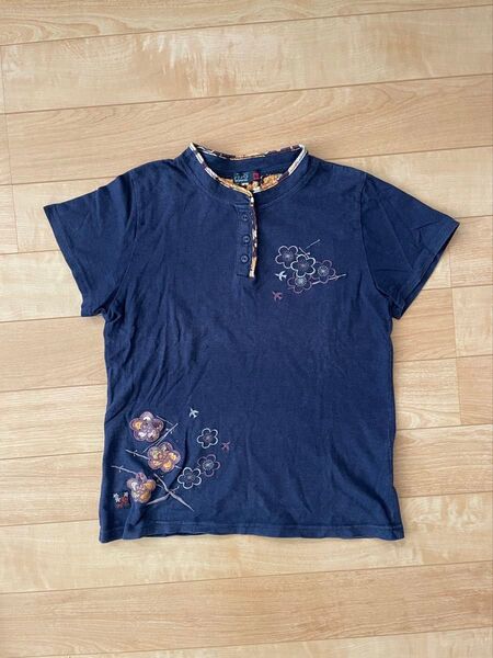 チャイナ風Tシャツ レディース ネイビー Mサイズ