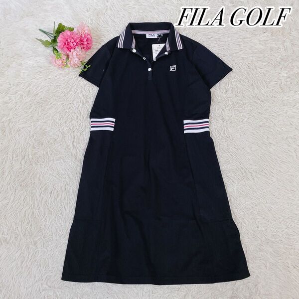 新品 FILA GOLF フィラゴルフ ロゴライン入り ワンピース ブラック M 3873