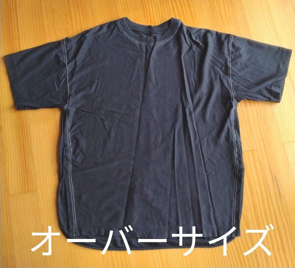 ジーナシス レディース Tシャツ 半袖Tシャツ 半袖 ブラック 黒 ステッチ ビッグシルエット オーバーサイズ スリット 綿