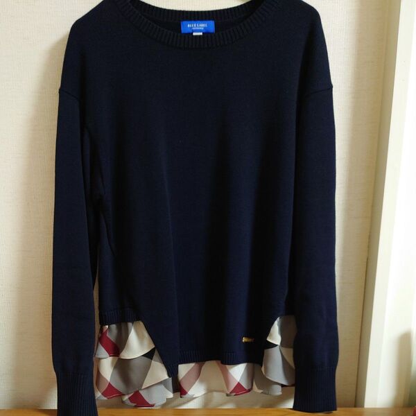 BLUE LABEL CRESTBRIDGE 長袖ニット ベージュチェック柄 フリル Size:38 M