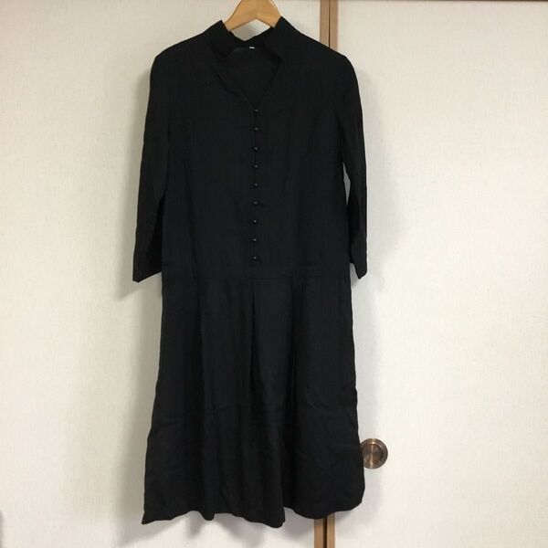 ワンピース ブラック 七分袖 シンプル 無印良品 テンセル L